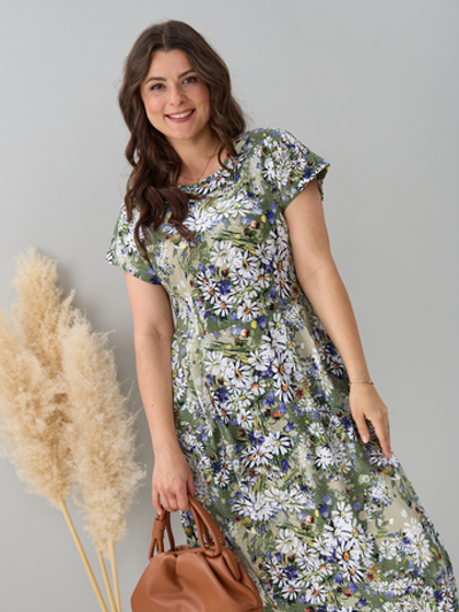 Платье П-026/оливковый-ромашковоеполе