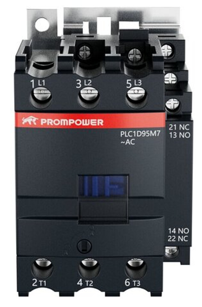 Контактор Prompower PLC1D95M7 серии Pulse, ток 95А, 3 полюса, доп контакт 1НО+1НЗ, катушка 230AC