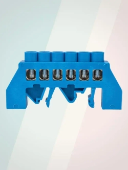 Шина нулевая/заземления 6х9 в изоляторе на дин-рейку (DIN), 6 контактов, синий, 1шт.