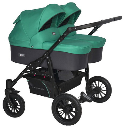 Детская коляска для двойни Riko Basic Saxo 2 в 1 01 бирюзовый-чёрный