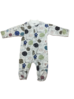 Комбинезон с закрытой ножкой на кнопках из кулирки (100% хлопок) с антицарапками и швами наружу на рост 62 см