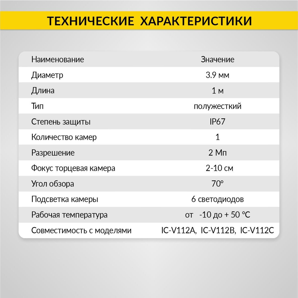 Зонд для видеоэндоскопа iCartool IC-V112C, 1м, 3.9 мм iCartool IC-VP112C39