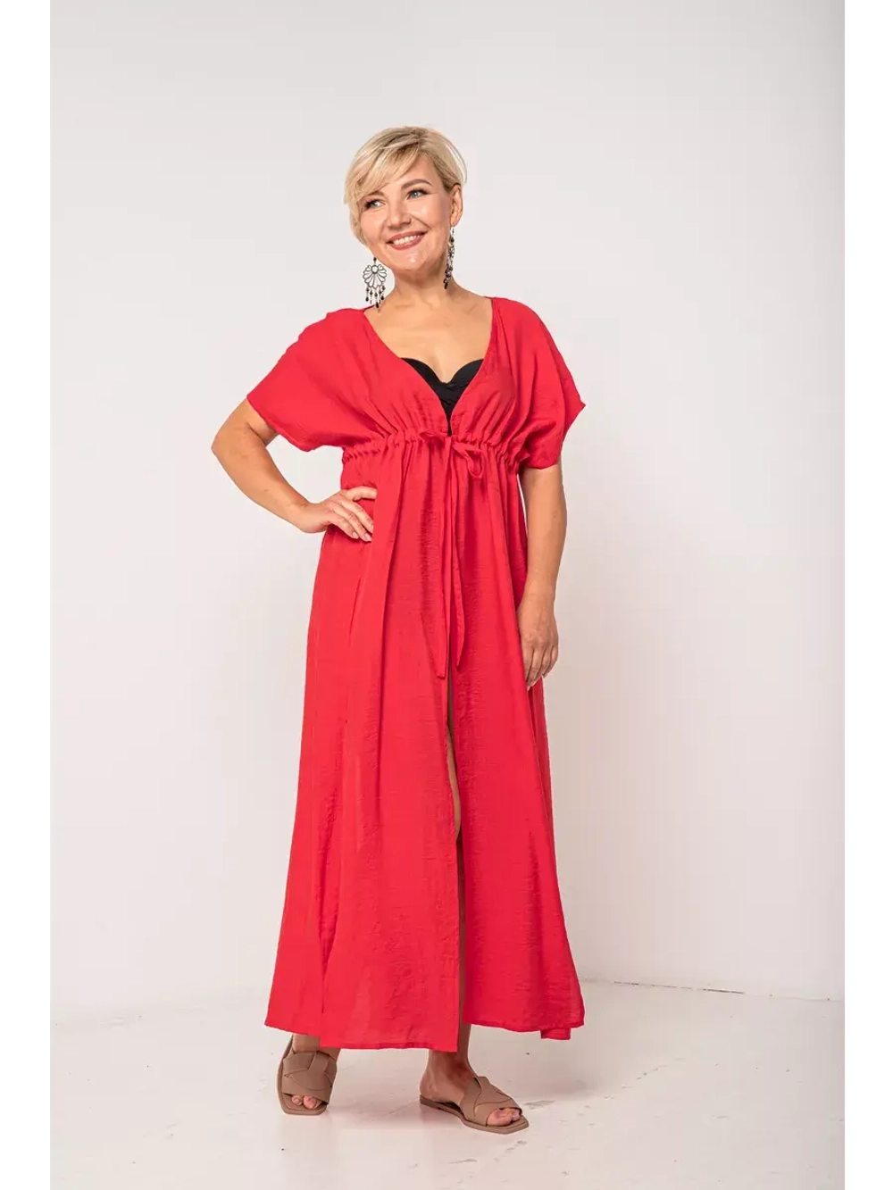 Платье длинное пляжное легкое с разрезами для отдыха на море