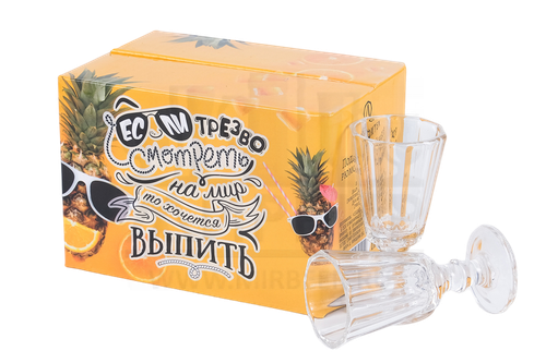 Подарочный набор из 6 рюмок-лафитников "ЛАФИТЕК" 25 мл "Если трезво смотреть на мир, то хочется вып"