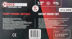 Набор головок ударных 1/2'', 6гр. 17пр.(10,12-19,21,22,24,27,30,32,34,36мм),в метал кейсе FORCEKRAFT FK-4172-5MPB