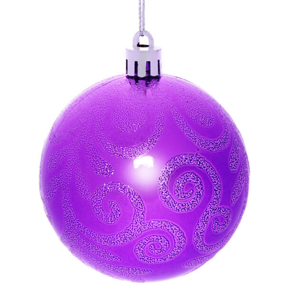 Новогодние шары 7 см (набор 3 шт) «Рельефный узор», фиолетовый