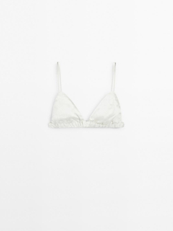 Massimo Dutti Атласный треугольный бюстгальтер с эластичными деталями - Studio, натуральный