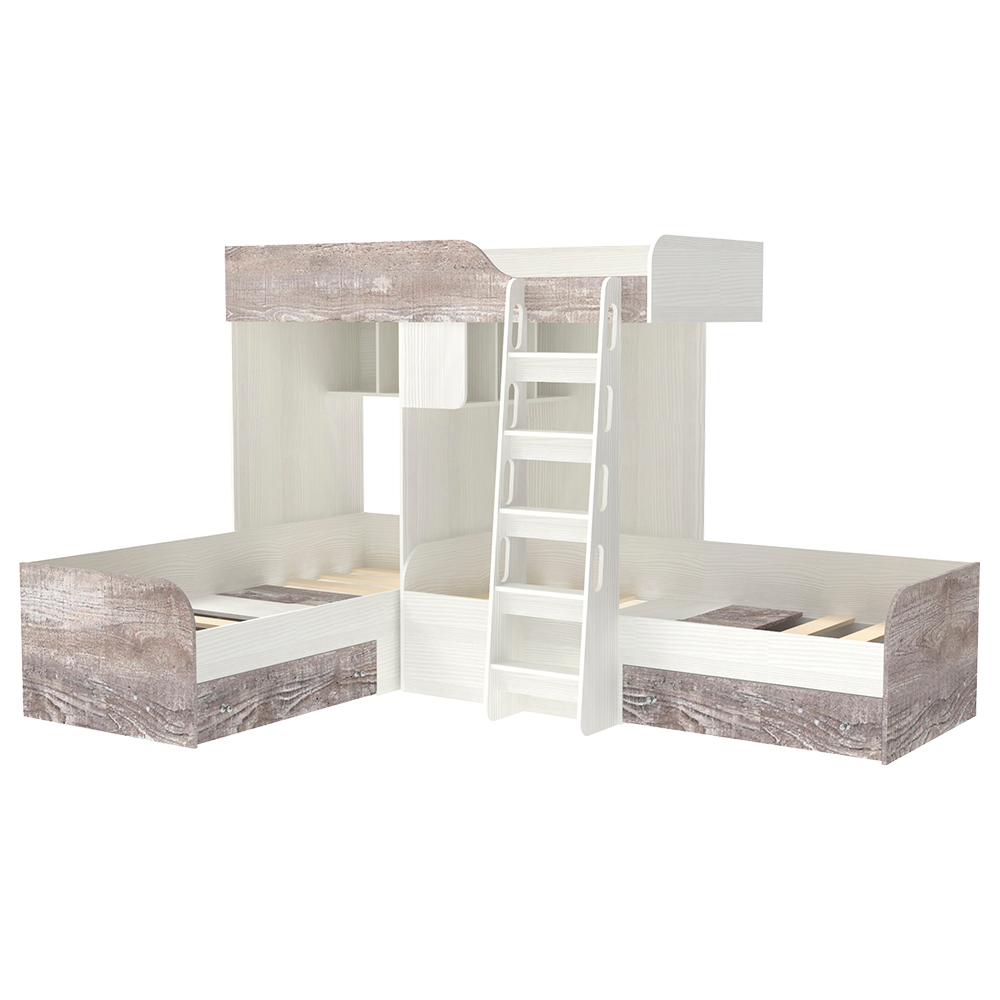 Кровать-чердак КарИВи Трио Белое Дерево Бетон
