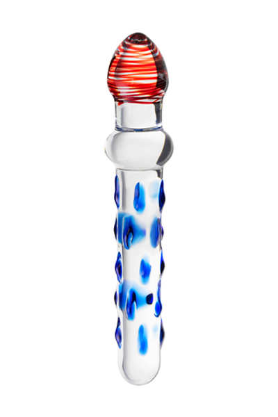 Фаллоимитатор Sexus Glass с голубыми ребрышками 20 см