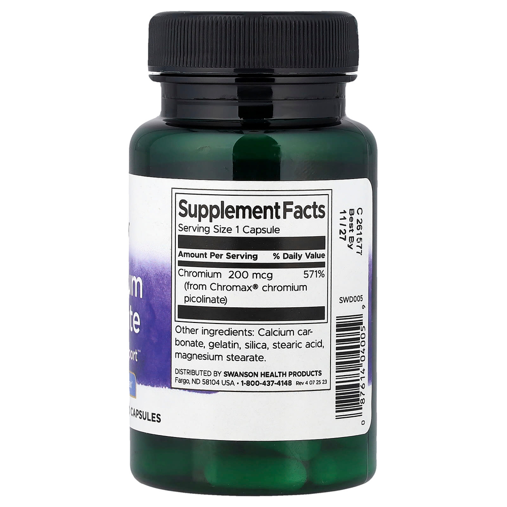 Swanson, Пиколинат хрома, 60 капсул (200 мкг в капсуле)
