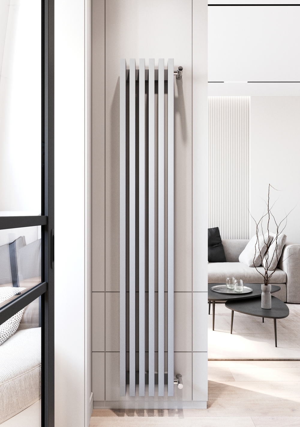 Вертикальные дизайн-радиаторы Grey 1750мм с боковым подключением