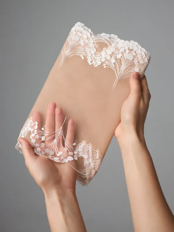 05-177 ОПТ Вышивка на неэл. сетке 25 см, бежевый 775 /айвори 004