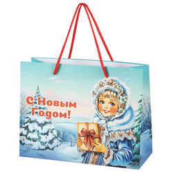 Сумка лам. 27*20*11см  Ретро Новый год ассорти 1шт