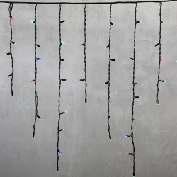 Светодиодная бахрома с колпачком 3,2*0,9 м., 168 разноцветных LED ламп, каучуковый черный провод, LTC (LL168-1-2M)