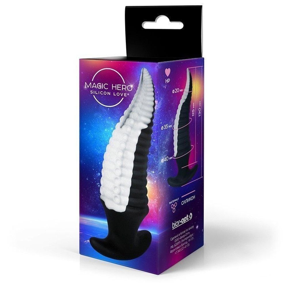 Черно-белый фантазийный анальный стимулятор-щупальце - 13 см. (Цвет: черный с белым)