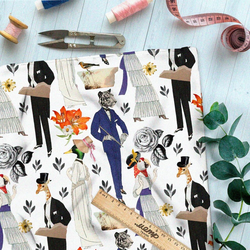 Ткань мембрана галантные люди с головами животных