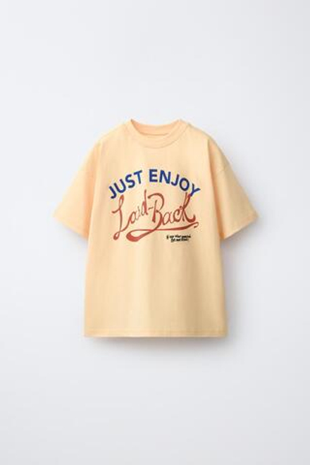 ZARА ФУТБОЛКА С НАДПИСЬЮ, СВЕТЛО-ОРАНЖЕВЫЙ