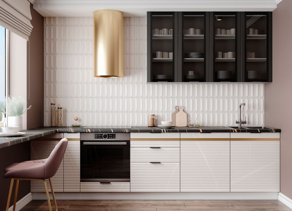 Модульный кухонный гарнитур «Корато» 1200/3400 (Кварц бежевый), ЛДСП/МДФ, ДСВ Мебель