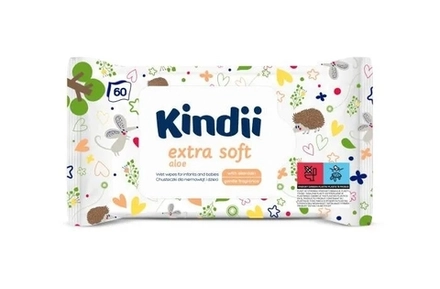 Салфетки Kindii Extra Soft влажные для младенцев и детей с чувствительной кожей с экстрактом алоэ и аллантоином, 60 шт.