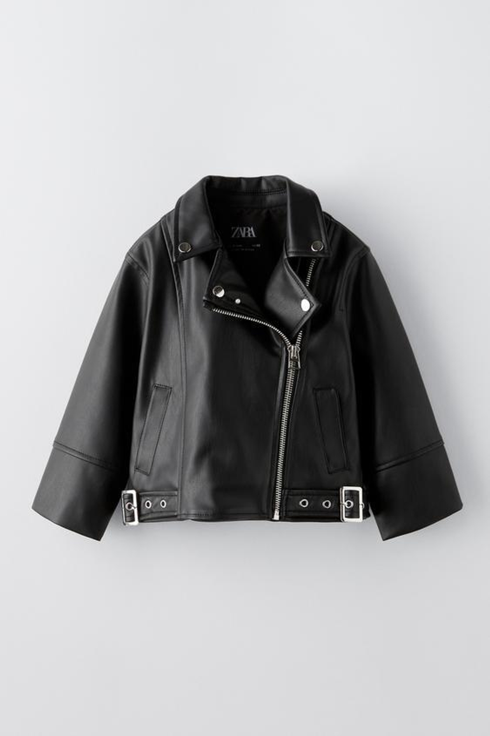 ZARA КУРТКА ИЗ ИСКУССТВЕННОЙ КОЖИ С ПРЯЖКАМИ, ЧЕРНЫЙ