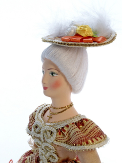 Кукла интерьерная фарфоровая. Дама в придворном бальном платье 18 века. Европа. Фрейлина, барокко, маскарад. 28 см