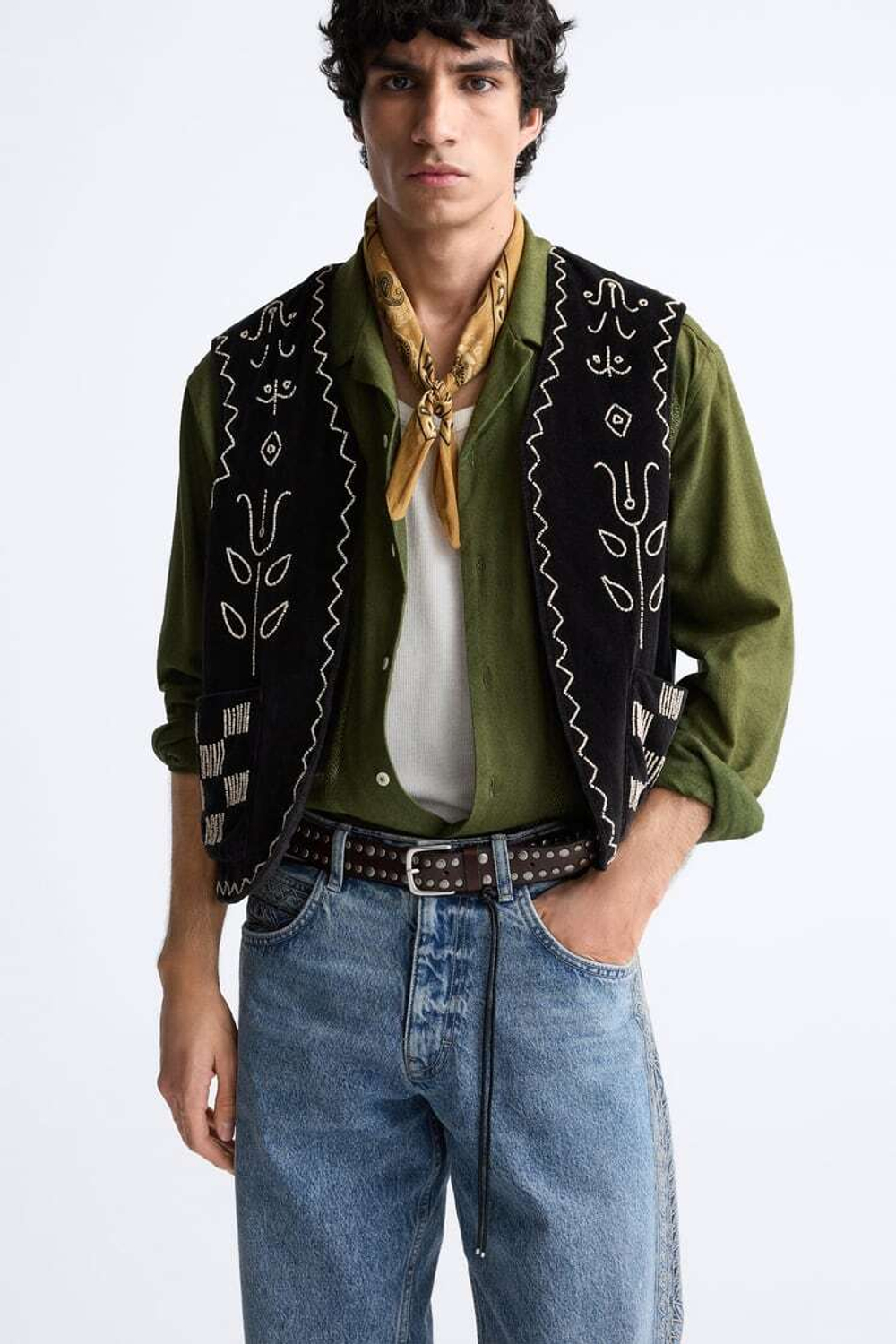 ZARA ПОЯС ФАНТАЗИЙНЫЙ КОЖАНЫЙ С ЗАКЛЕПКАМИ, КОРИЧНЕВЫЙ