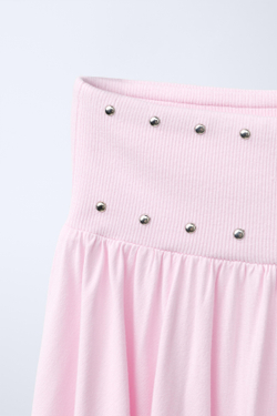 ZARA ЮБКА С ЗАКЛЕПКАМИ И ВОЛАНАМИ, РОЗОВЫЙ