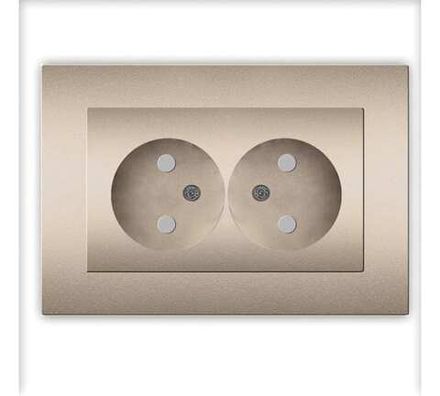 Розетка двухместная "UNIVersal" серия "Афина" б/з, с/у, з/ш, 16А, 220В, шампань (еврослот) (HU2330)