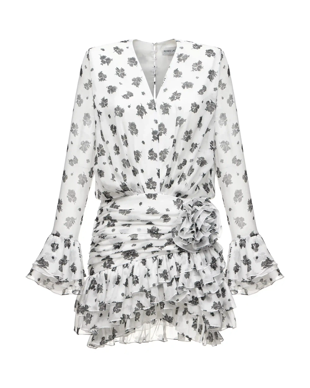 Mira, платье мини из молочного шифона с цветочным принтом, с розой