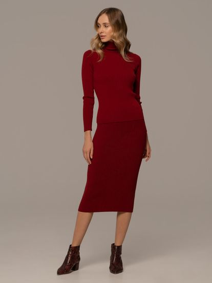 Женская юбка красного цвета из шерсти - фото 2