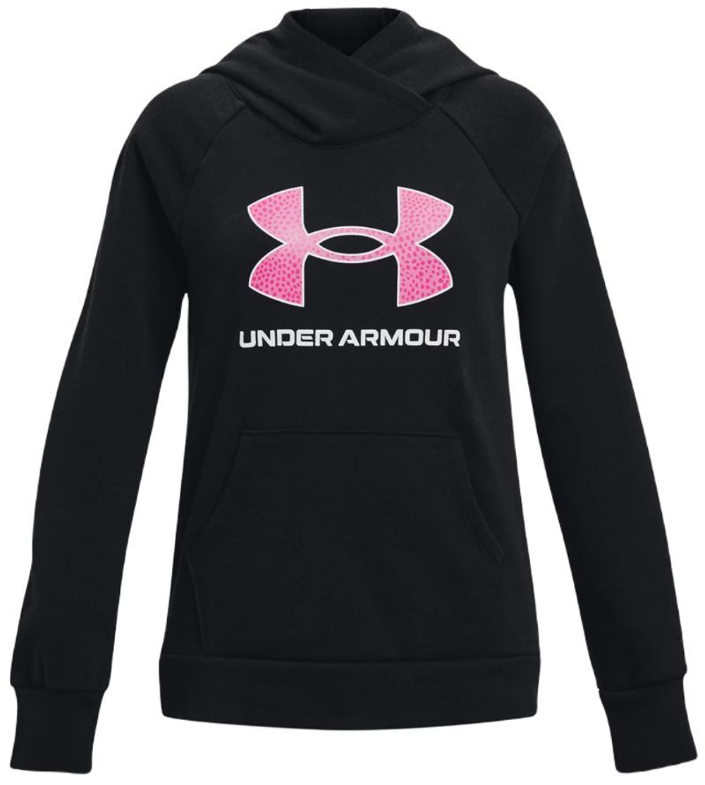 Кофта для девочки теннисная  Under Armour Girls' UA Rival Fleece Big Logo Hoodie - black/pink edge