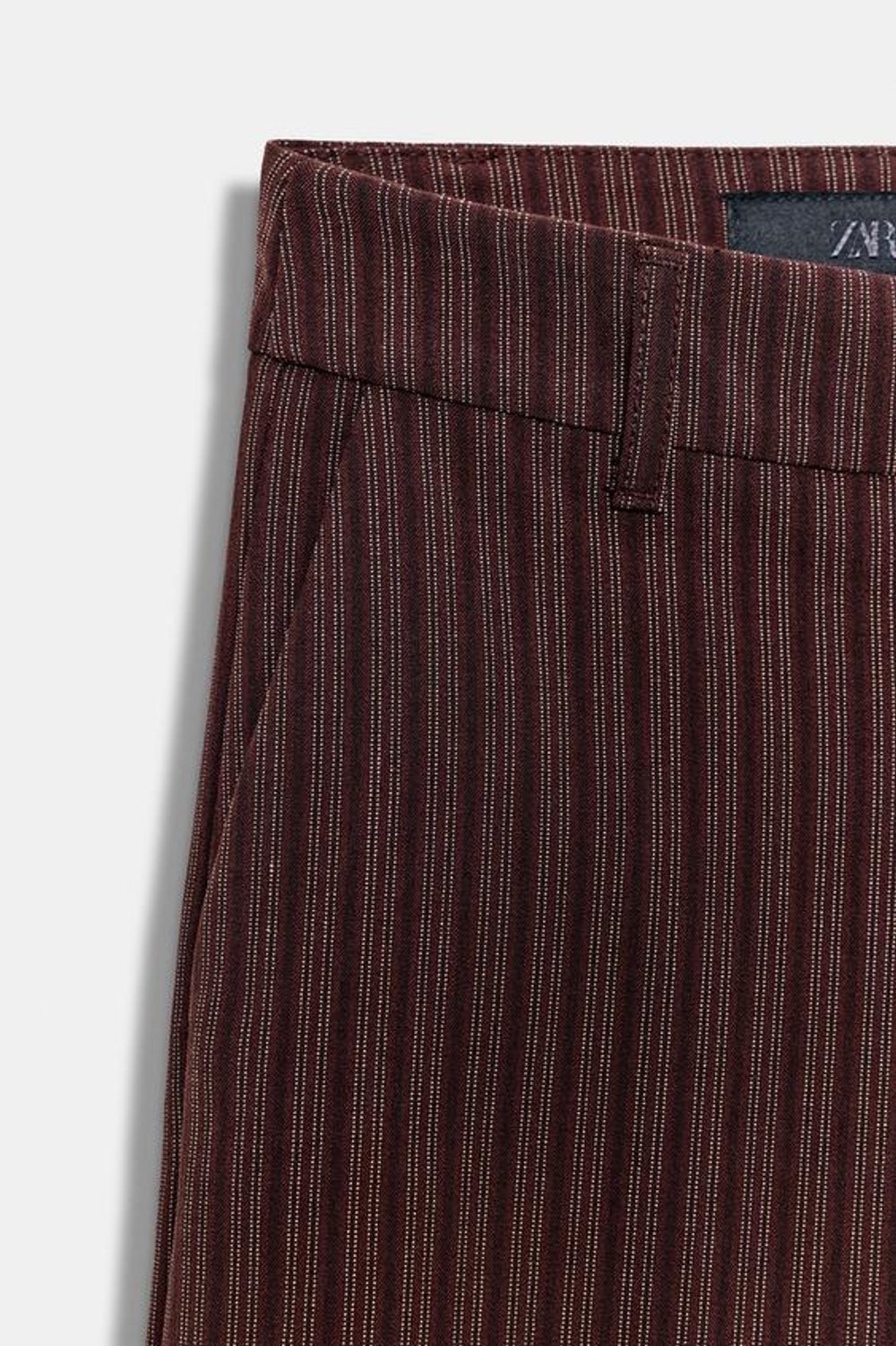 ZARA РАСКЛЕШЕННЫЕ БРЮКИ В ПОЛОСКУ С НИЗКОЙ ПОСАДКОЙ, КОРИЧНЕВЫЙ/ЭКРЮ