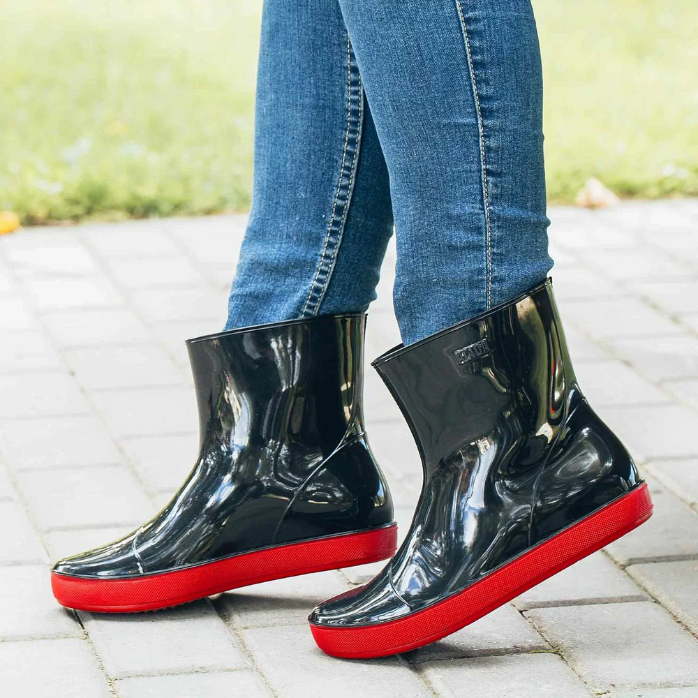 Полусапожки женские утепленные из ПВХ Nordman Alida ПС-24 УФ (флис), Черные с красной подошвой