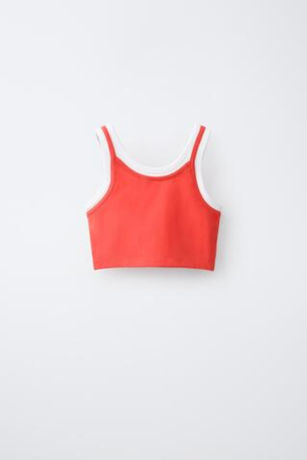 ZARA ДВУХСЛОЙНЫЙ ТОП КОНТРАСТНОГО ЦВЕТА, ОРАНЖЕВЫЙ