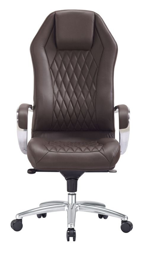 Кресло руководителя Бюрократ _Aura коричневый кожа крестов. алюминий