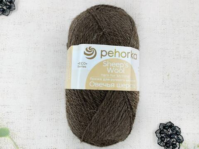 Пряжа "Овечья шерсть", 100% шерсть, 100 гр, 200 м, коричневый
