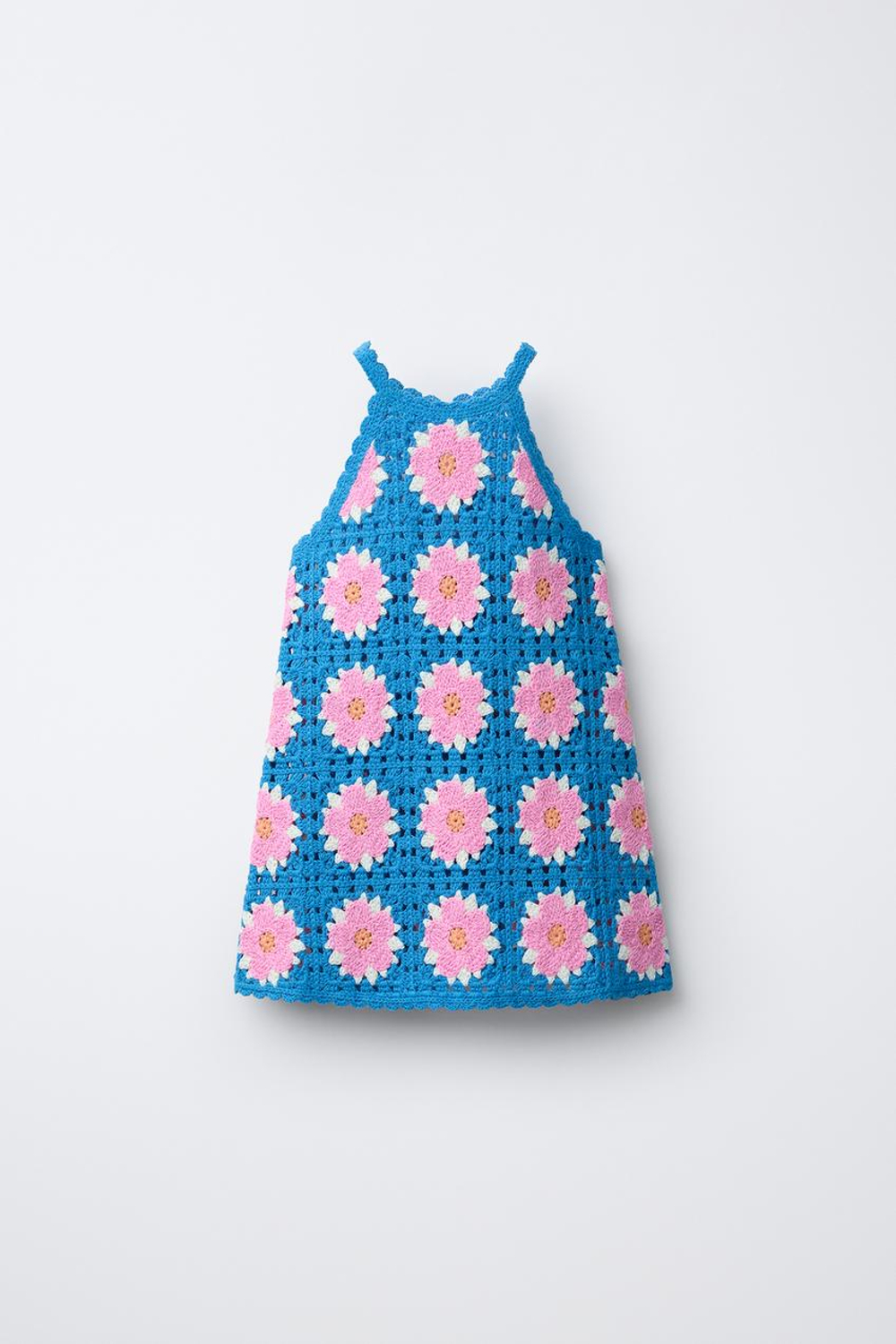 ZARA ПЛАТЬЕ ИЗ КРУЖЕВА КРОШЕ, СИНИЙ ЭЛЕКТРИК