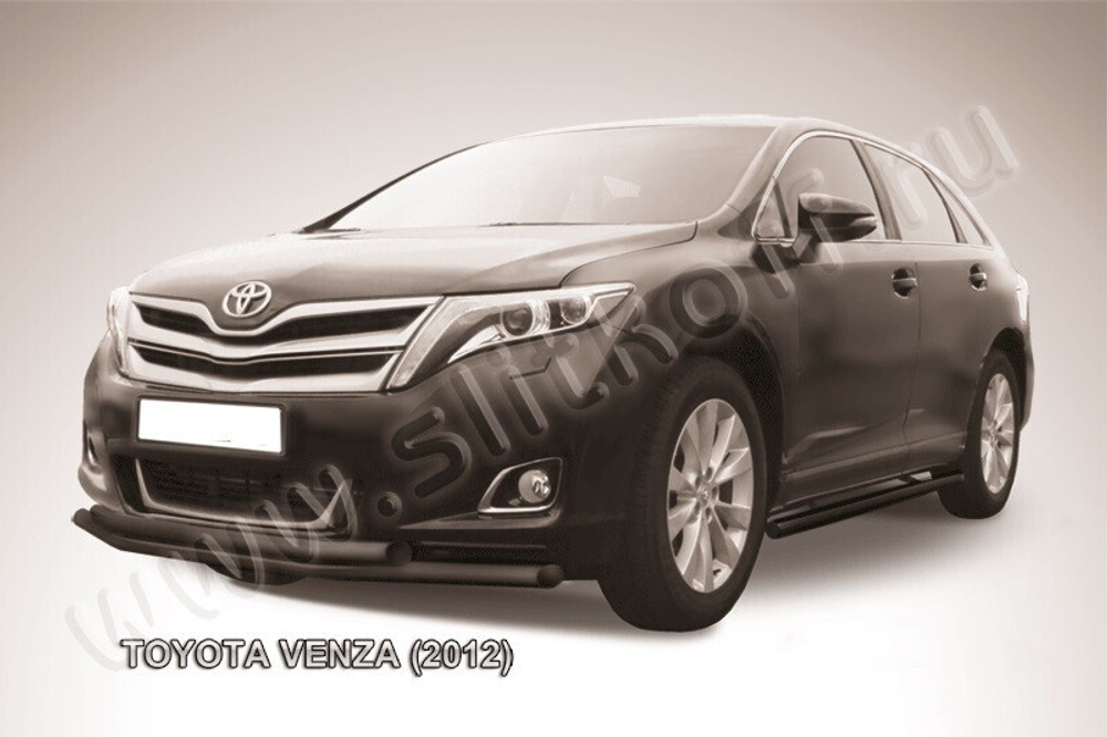 Защита переднего бампера (нержавейка) Toyota Venza (2012-2017) d57+d57 (черный)