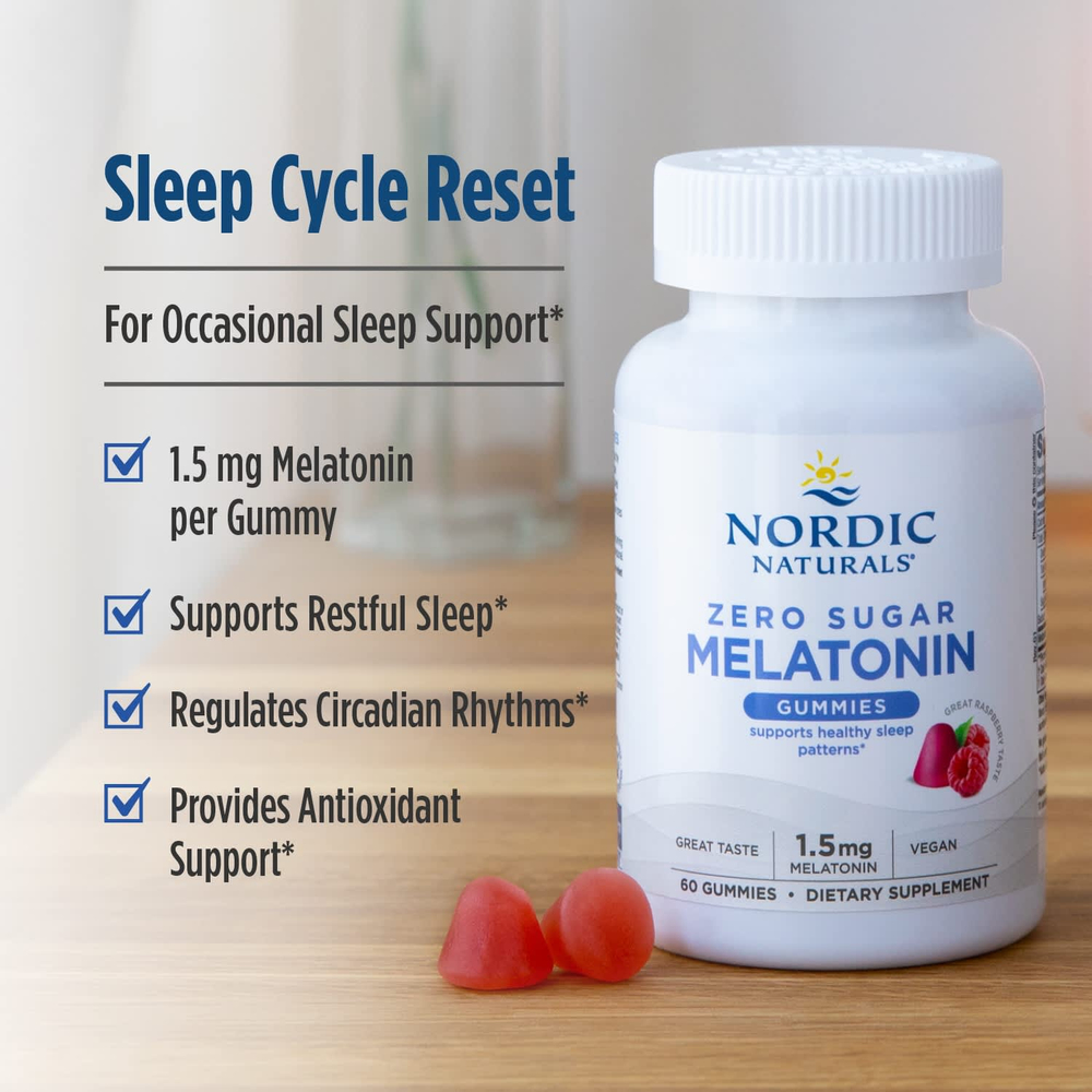 Nordic Naturals, Жевательные мармеладки с мелатонином без сахара, малина, 1,5 мг, 120 жевательных таблеток