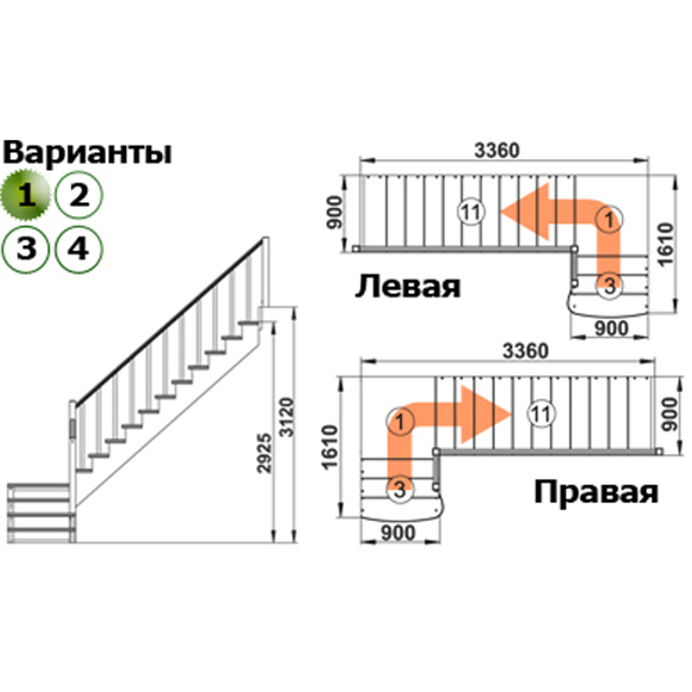 Лестница К-002м/1 П c подступенками сосна под покраску (6 уп)