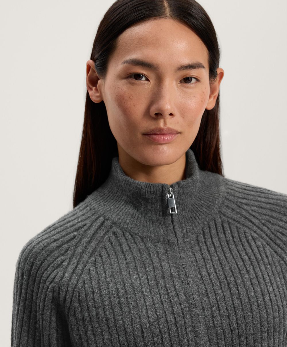 Oysho Трикотажный джемпер на молнии в рубчик, серый