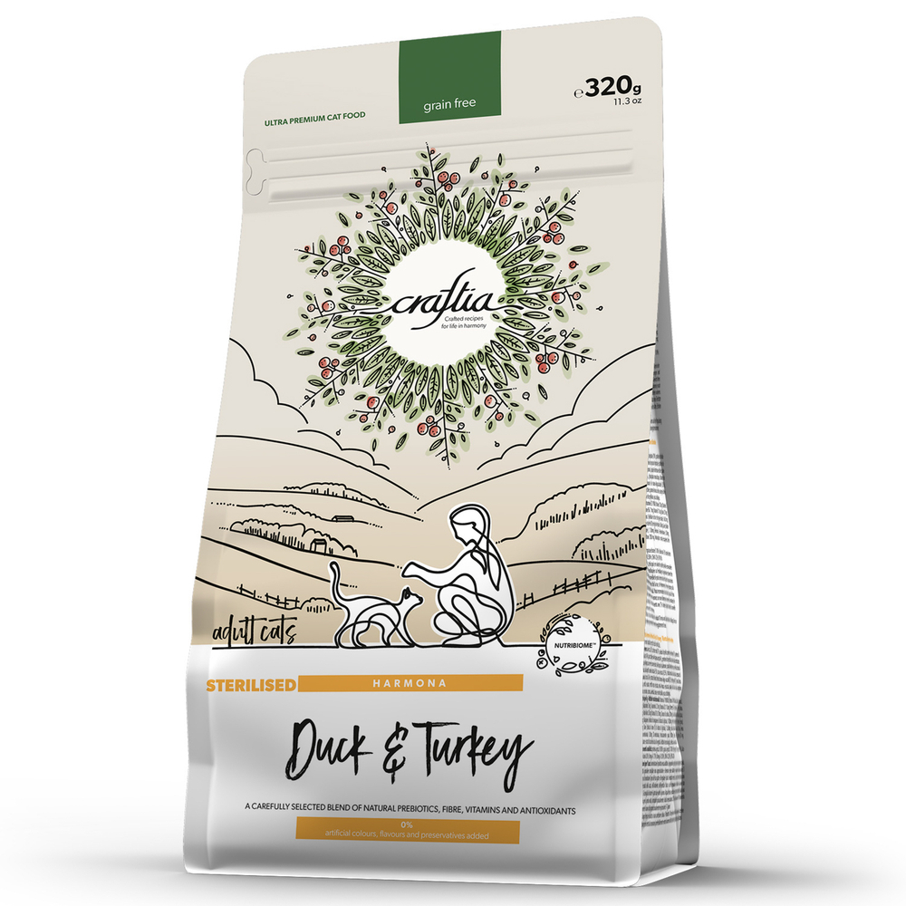 CRAFTIA HARMONA Сухой корм CRAFTIA HARMONA для стерилизованных кошек из утки и индейки 320 г