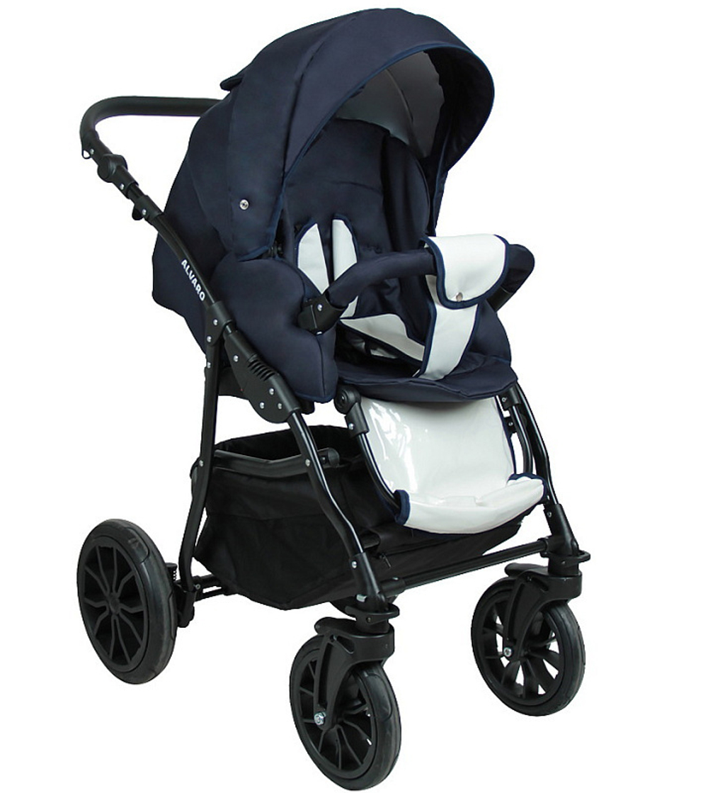Детская коляска Alis Alvaro 2 в 1 Al 07 т.синий+белая кожа