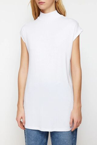 Белая трикотажная внутренняя туника без рукавов с воротником-стойкой TCTSS21TN0249