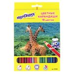 Карандаши цветные ЮНЛАНДИЯ "МИР ЖИВОТНЫХ", 18 цветов, классические заточенные, 181384