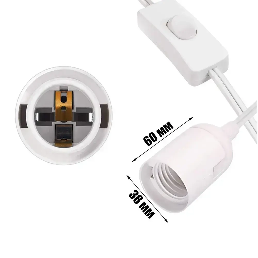 Патрон E27 с проводом и выключателем 1.8м Орбита OT-ELS11 Белый