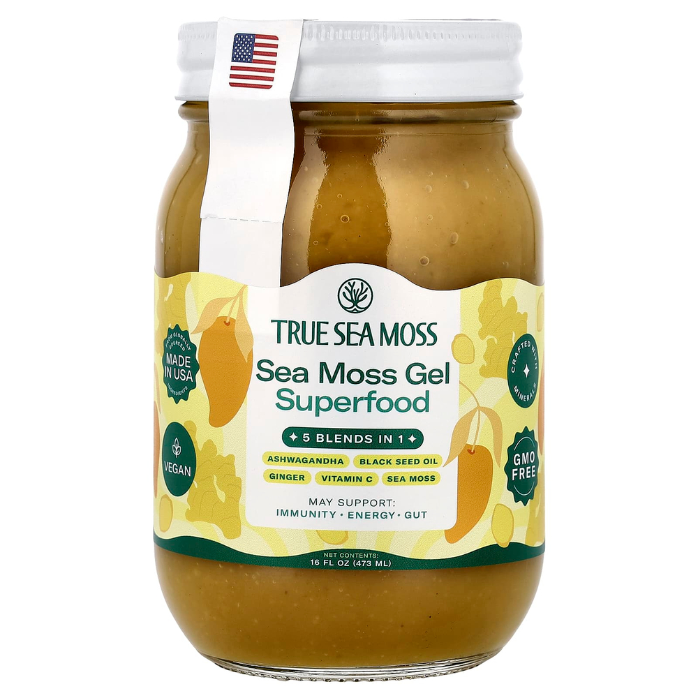 True Sea Moss, гель из морского мха, суперфуд, 5 смесей в 1, манго, 473 г (16 жидк. унций)