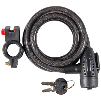 Замок велосипедный Tech Team 12 мм. х 150 см. , трос спиральный, с ключом, держателем, черный.(GK102.507)