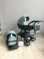 Коляска детская Peppy Zoom 2 в 1 (01) Черная экокожа / Мята экокожа