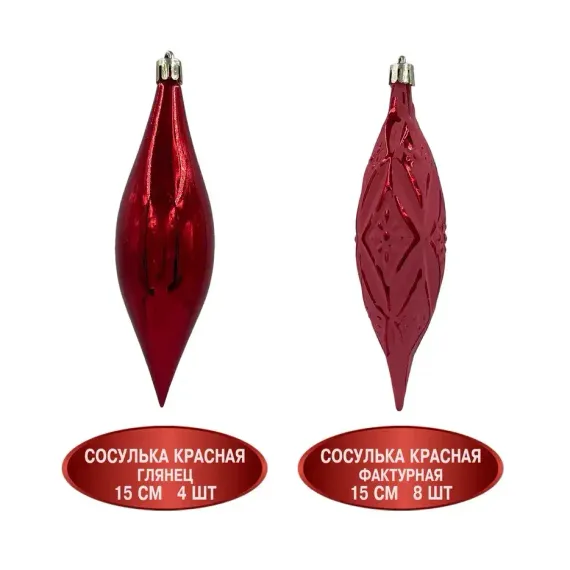 Набор винтажных сосулек Саламандра 15 см., красный, пластик, 12 шт., Christmas DeLuxe (89290)